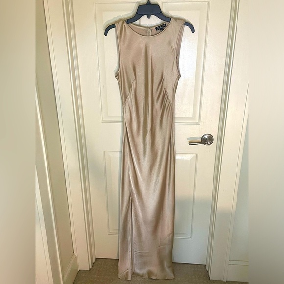 J. Crew High Neck Slip Dress in Luster Crepe Lt Khaki, Sz 8 Formal Wedding Guest - Picture 2 of 14